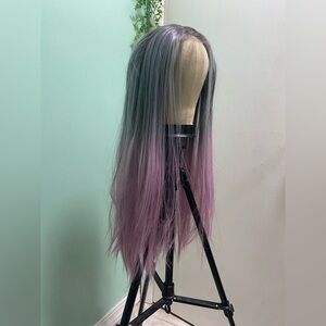 Stylish Ombre Pink and Gray Full Lace Cap Wig